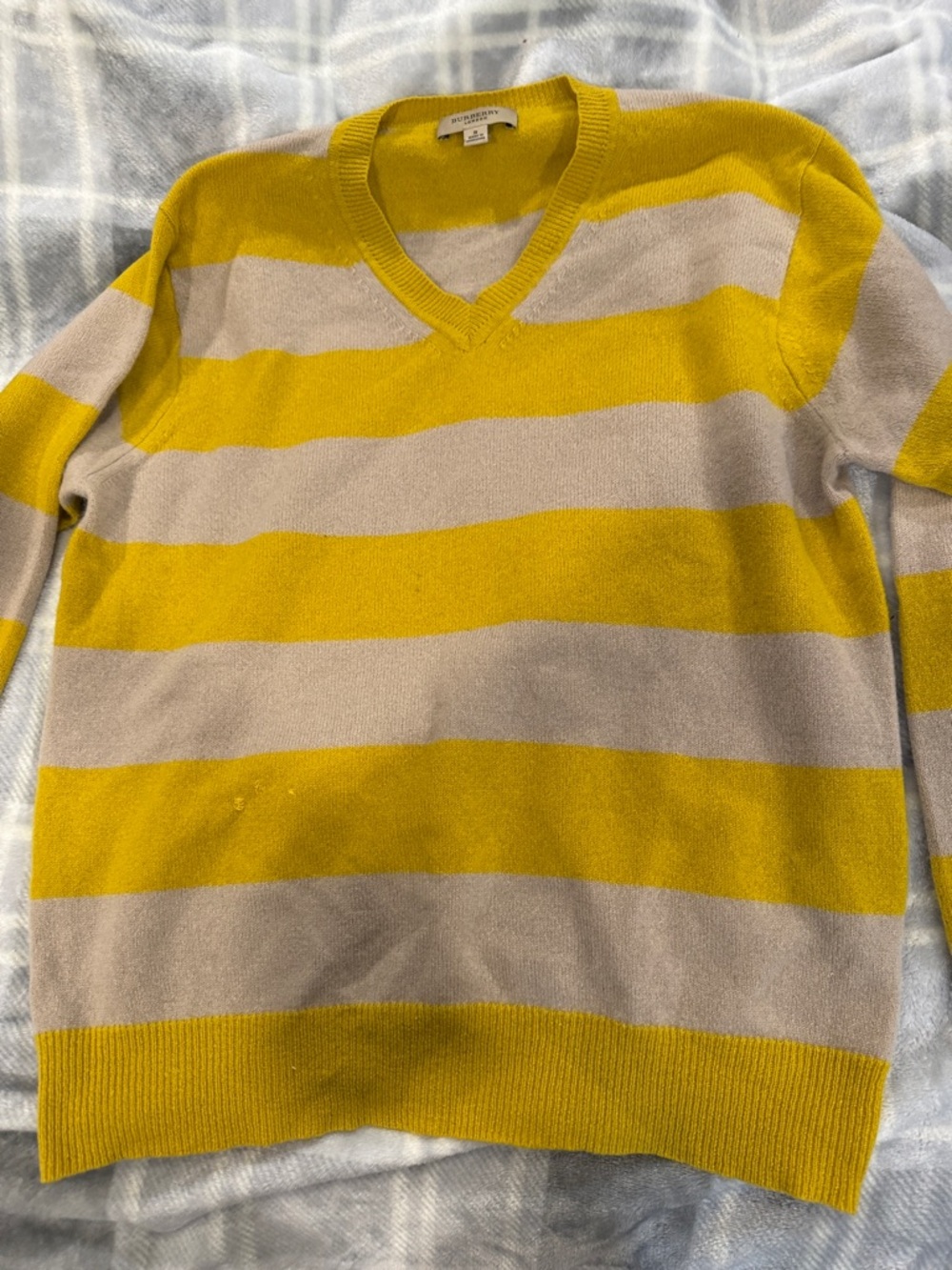 Burberry London - Abstract check 100% cashmere v-neck, excellent condition, $695